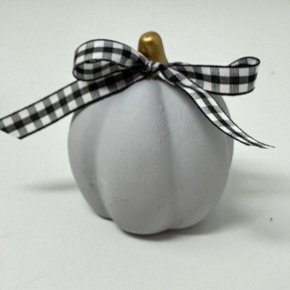 Mini Ceramic Pumpkins Set of 3 Orange Green Gray Hand Tied Bow Fall Decor Autumn - Picture 3 of 8